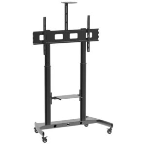 Stand pentru monitor/TV, de podea, cu roti, raft AV și suport pentru cameră, diagonale 65″-100″, VESA 1100 x 600, maxim 100 kg, Blackmount Mobile XXL, inaltime reglabila, negru
