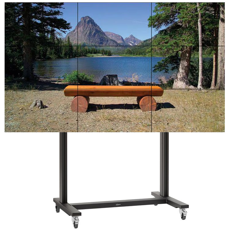 Pachet sistem videowall 3×3 cu baza mobila din 9 x display profesional pentru videowall cu rama subtire 3.5mm edge to edge, LED IPS LG 55VL5F, diagonala totala 165″/419 cm, rezolutie afisare 6K (5760 x 3240), luminozitate 500 (cd/m²), 24 / 7, cu suport Voegel’s cu reglaj 3D 1 Pachet sistem videowall 3×3 cu baza mobila din 9 x display profesional pentru videowall cu rama subtire 3.5mm edge to edge, LED IPS LG 55VL5F, diagonala totala 165″/419 cm, rezolutie afisare 6K (5760 x 3240), luminozitate 500 (cd/m²), 24 / 7, cu suport Voegel’s cu reglaj 3D