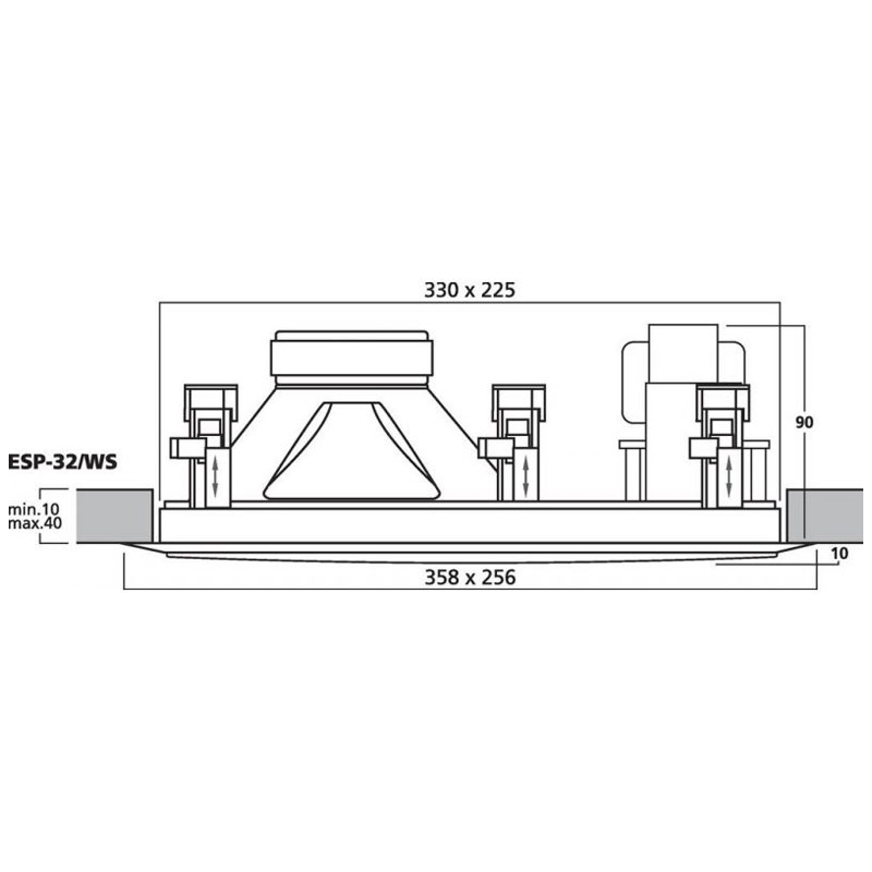 Difuzor Hi-Fi de plafon pentru adresare publica cu transformator 100V cu 2 cai, 30 W, 8″, alb, ESP-32/WS, Monacor 6 Difuzor Hi-Fi de plafon pentru adresare publica cu transformator 100V cu 2 cai, 30 W, 8", alb, ESP-32/WS, Monacor - imagine 6