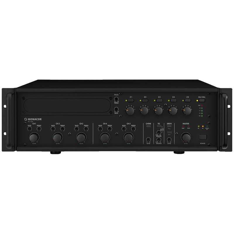Amplificator zonal, cu mixer integrat, pentru adresare publica, cu 5 zone, 100 V, 4Ω, 1 x 120 W, PA-1120, Monacor 1 Amplificator zonal, cu mixer integrat, pentru adresare publica, cu 5 zone, 100 V, 4Ω, 1 x 120 W, PA-1120, Monacor