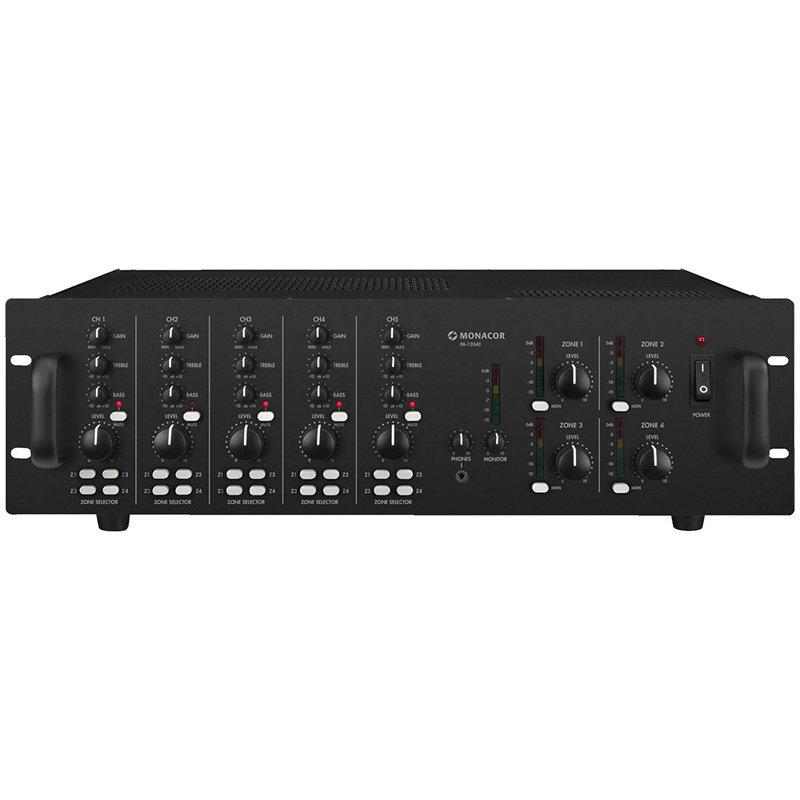 Amplificator zonal, cu mixer integrat, cu matrice, pentru adresare publica, cu 4 zone, 25,70,100 V, 4Ω, 8Ω, 4 x 120 W, PA-12040, Monacor 1 Amplificator zonal, cu mixer integrat, cu matrice, pentru adresare publica, cu 4 zone, 25,70,100 V, 4Ω, 8Ω, 4 x 120 W, PA-12040, Monacor