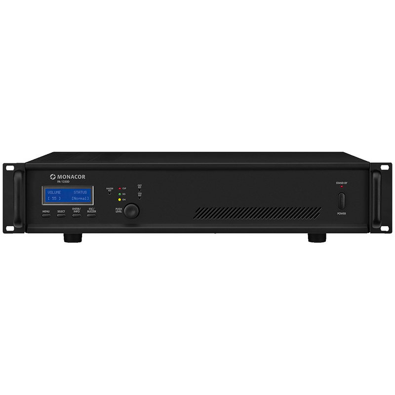 Amplificator digital de putere, clasa D, pentru adresare publica, cu 1 zone, 100 V, 4Ω, 1 x 250 W, PA-1250D, Monacor 1 Amplificator digital de putere, clasa D, pentru adresare publica, cu 1 zone, 100 V, 4Ω, 1 x 250 W, PA-1250D, Monacor
