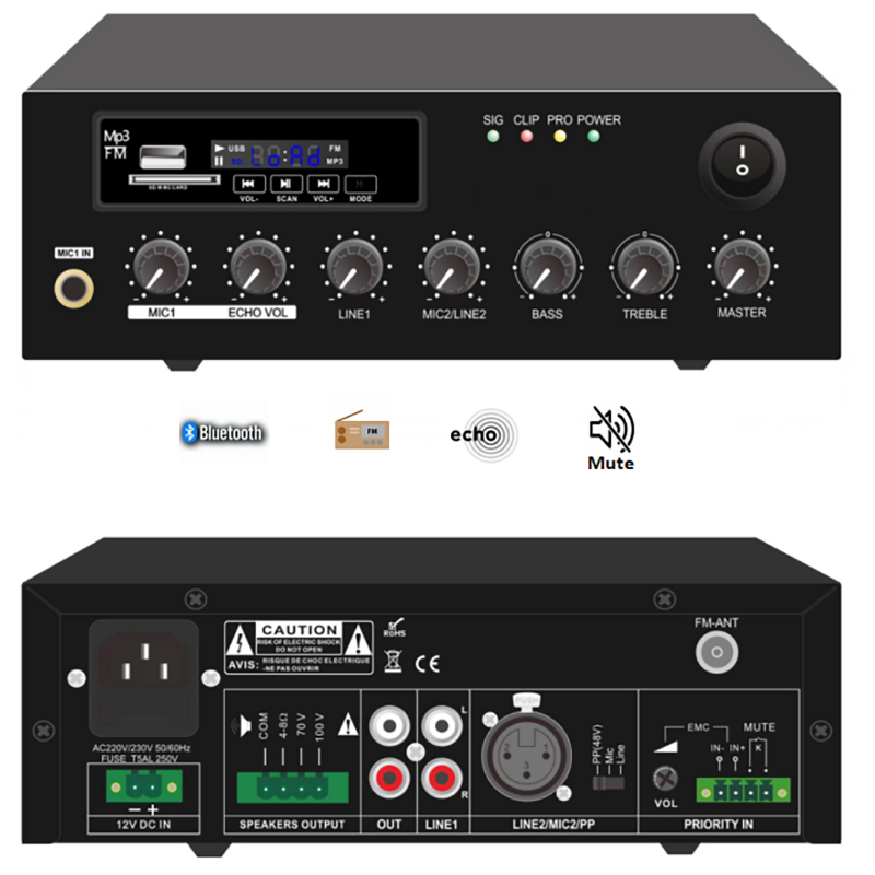 Amplificator mini, cu mixer integrat, pentru adresare publica, cu 1 zone, 70V, 100 V, 4Ω, 8Ω, 1 x 60 W, PA-160M, CKS 1 Amplificator mini, cu mixer integrat, pentru adresare publica, cu 1 zone, 70V, 100 V, 4Ω, 8Ω, 1 x 60 W, PA-160M, CKS