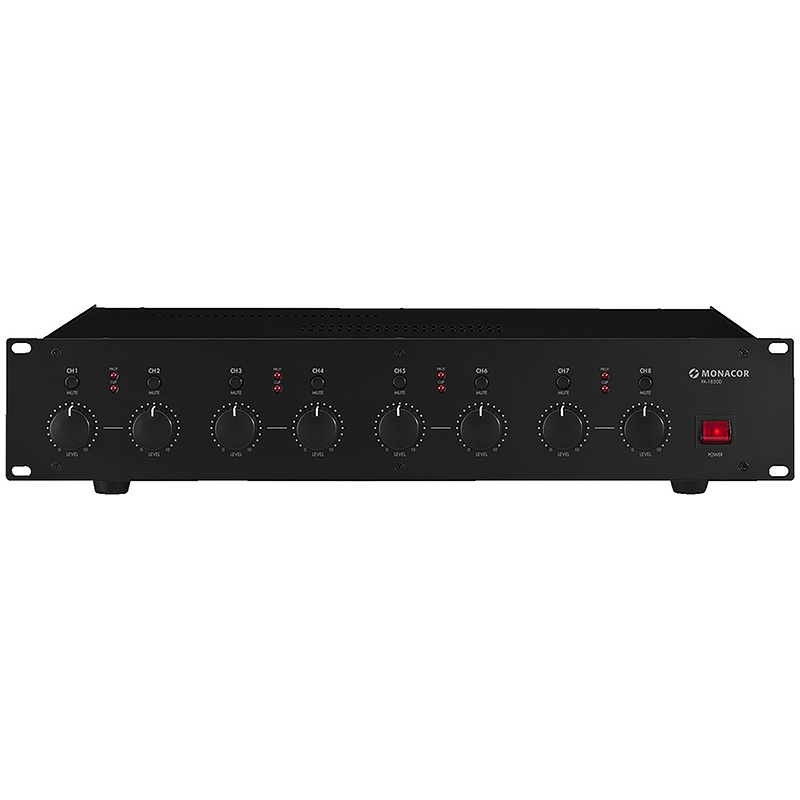 Amplificator digital de putere, clasa D, pentru adresare publica, cu 1 zone, 70V, 100 V, 4Ω, 400 W, 8 x 50W, PA-1850D, Monacor 1 Amplificator digital de putere, clasa D, pentru adresare publica, cu 1 zone, 70V, 100 V, 4Ω, 400 W, 8 x 50W, PA-1850D, Monacor