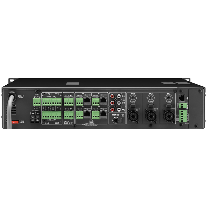 Amplificator zonal, cu mixer integrat, pentru adresare publica, cu 4 zone, 100 V, 4Ω, 4 x 120 W, PA-40120, Monacor 2 Amplificator zonal, cu mixer integrat, pentru adresare publica, cu 4 zone, 100 V, 4Ω, 4 x 120 W, PA-40120, Monacor - imagine 2