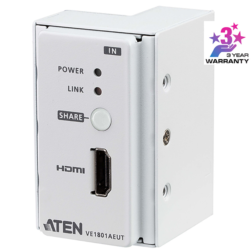 Transmitator video HDMI HDBaseT-Lite pentru perete, UE/PoH (PoH PD), maxim 70m, cu rezolutie 4K la 40m, Aten, VE1801AEUT 1 Transmitator video HDMI HDBaseT-Lite pentru perete, UE/PoH (PoH PD), maxim 70m, cu rezolutie 4K la 40m, Aten, VE1801AEUT