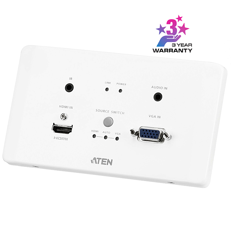 Transmitator video HDMI si VGA HDBaseT-Lite pentru perete, cu UE/PoH (PoH PD), maxim 100m, cu rezolutie 4K la 100m, Aten, VE2812AEUT 1 Transmitator video HDMI si VGA HDBaseT-Lite pentru perete, cu UE/PoH (PoH PD), maxim 100m, cu rezolutie 4K la 100m, Aten, VE2812AEUT