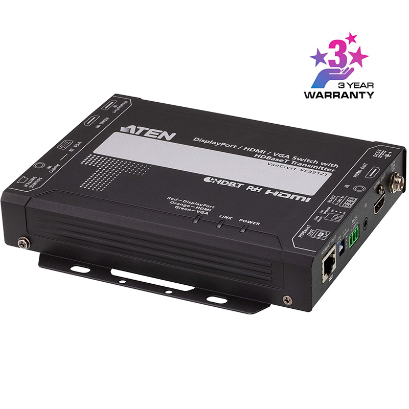 Transmitator video HDMI, DisplayPort si VGA HDBaseT cu switcher integrat, cu PoH HD, Aten, VE3912T 1 Transmitator video HDMI, DisplayPort si VGA HDBaseT cu switcher integrat, cu PoH HD, Aten, VE3912T