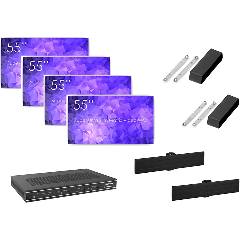 Pachet sistem videowall 2×2 cu fixare pe perete din 4 x display profesional pentru videowall cu rama ultrasubtire 1.8mm edge to edge, LED SWEDS 55″ Super Ultra Slim Matrix SUMX-55K8-01, diagonala totala 110″/279 cm, rezolutie afisare 4K UHD (3840 x 2160), luminozitate 500 (cd/m²), cu suport Voegel’s cu reglaj 3D si comutator matrice HDMI 2.0 4×4 Seamless, cu functie de Videowall 1 Pachet sistem videowall 2×2 cu fixare pe perete din 4 x display profesional pentru videowall cu rama ultrasubtire 1.8mm edge to edge, LED SWEDS 55″ Super Ultra Slim Matrix SUMX-55K8-01, diagonala totala 110″/279 cm, rezolutie afisare 4K UHD (3840 x 2160), luminozitate 500 (cd/m²), cu suport Voegel’s cu reglaj 3D si comutator matrice HDMI 2.0 4×4 Seamless, cu functie de Videowall