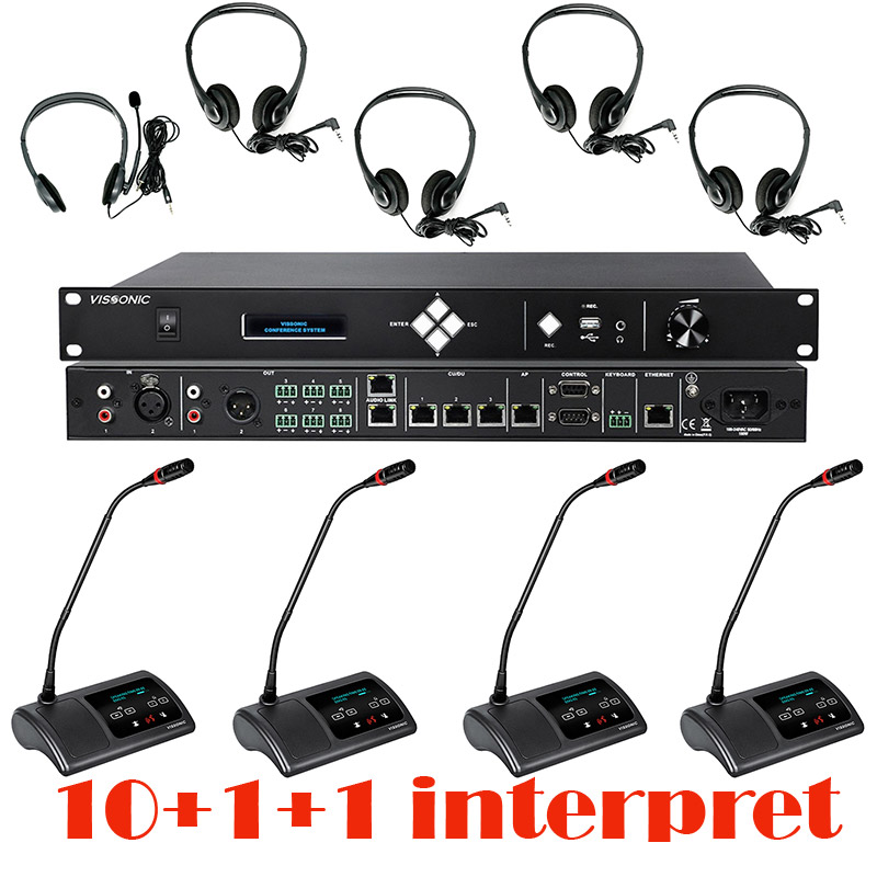 Pachet sistem de conferinta pentru discutii si interpretare cu DSP, digital cu fir, 10 delegati, 1 presedinte, 1 interpret, functie de inregistrare audio USB, VIS-DIC/D-T, Vissonic 1 Pachet sistem de conferinta pentru discutii si interpretare cu DSP, digital cu fir, 10 delegati, 1 presedinte, 1 interpret, functie de inregistrare audio USB, VIS-DIC/D-T, Vissonic