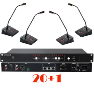 Pachet sistem de conferinta, digital cu fir, pentru discutii, 20 delegati, 1 presedinte, functie de inregistrare audio USB, VIS-DOC/D-T, Vissonic 1 Pachet sistem de conferinta, digital cu fir, pentru discutii, 20 delegati, 1 presedinte, functie de inregistrare audio USB, VIS-DOC/D-T, Vissonic