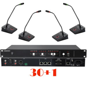 Pachet sistem de conferinta, digital cu fir, pentru discutii, 30 delegati, 1 presedinte, functie de inregistrare audio USB, VIS-DOC/D-T, Vissonic 1 Pachet sistem de conferinta, digital cu fir, pentru discutii, 30 delegati, 1 presedinte, functie de inregistrare audio USB, VIS-DOC/D-T, Vissonic