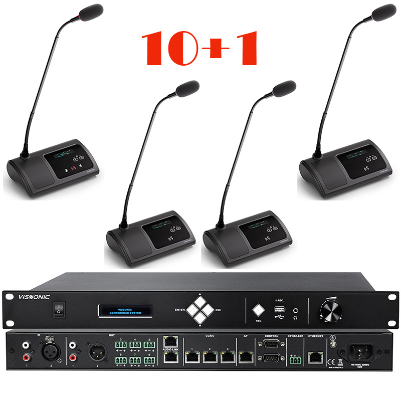 Pachet sistem de conferinta cu DSP, digital cu fir, pentru discutii, 10 delegati, 1 presedinte, functie de inregistrare audio USB, VIS-DCC/D-T, Vissonic 1 Pachet sistem de conferinta cu DSP, digital cu fir, pentru discutii, 10 delegati, 1 presedinte, functie de inregistrare audio USB, VIS-DCC/D-T, Vissonic