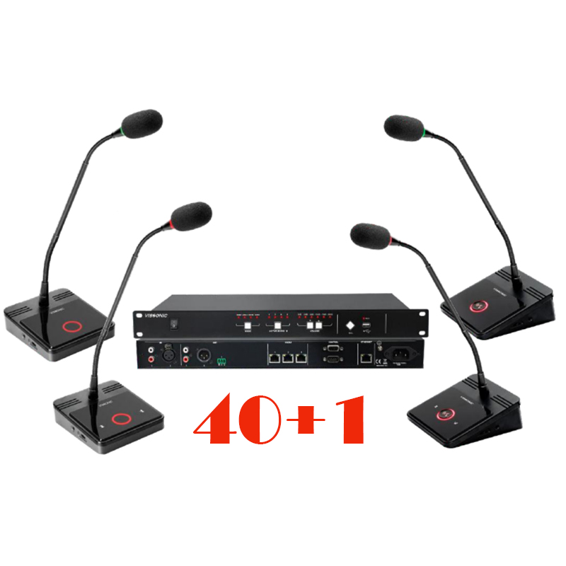 Pachet sistem de conferinta, digital cu fir, pentru discutii, 40 delegati, 1 presedinte, functie de inregistrare audio USB, VIS-DEC/D-T, Vissonic 1 Pachet sistem de conferinta, digital cu fir, pentru discutii, 40 delegati, 1 presedinte, functie de inregistrare audio USB, VIS-DEC/D-T, Vissonic