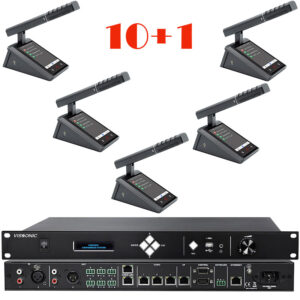 Pachet sistem de conferinta cu DSP, digital cu fir, ecran cu touchscreen, pentru discutii, 10 delegati, 1 presedinte, functie de inregistrare audio USB, VIS-DMD-T, Vissonic