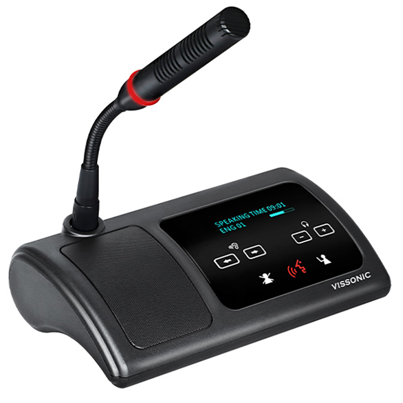 Microfon de conferinta pentru discutii si interpretare tip presedinte cu ecran OLED, interfata tactila si difuzor, digital cu fir, VIS-DIC-T, Vissonic 2 Microfon de conferinta pentru discutii si interpretare tip presedinte cu ecran OLED, interfata tactila si difuzor, digital cu fir, VIS-DIC-T, Vissonic - imagine 2
