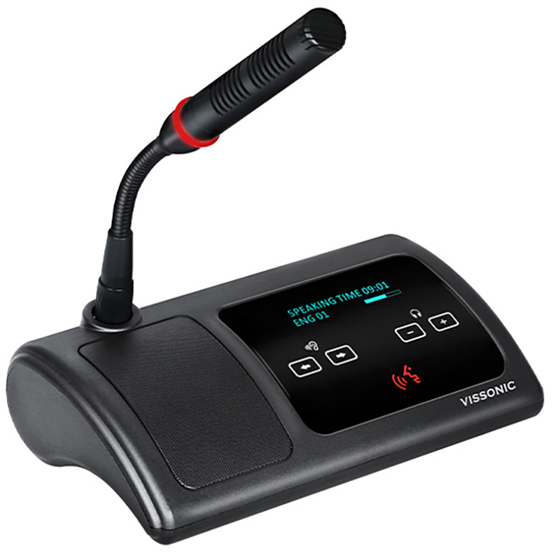 Microfon de conferinta pentru discutii si interpretare tip delegat cu ecran OLED, interfata tactila si difuzor, digital cu fir, VIS-DID-T, Vissonic 2 Microfon de conferinta pentru discutii si interpretare tip delegat cu ecran OLED, interfata tactila si difuzor, digital cu fir, VIS-DID-T, Vissonic - imagine 2