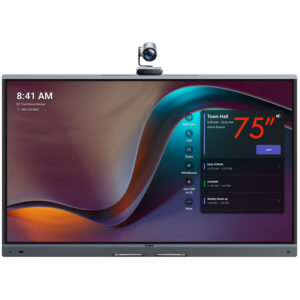 Ecran profesional de colaborare video all-in-one cu touchscreen, camera AI si microfoane pentru Zoom Rooms si Teams Rooms, Yealink MeetingBoard 75 Pro, diagonala 75''/189 cm, rezolutie 4K UHD (2840 x 2160), Android 13