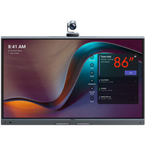 Ecran profesional de colaborare video all-in-one cu touchscreen, camera AI si microfoane pentru Zoom Rooms si Teams Rooms, Yealink MeetingBoard 86 Pro, diagonala 86''/218 cm, rezolutie 4K UHD (2840 x 2160), Android 13