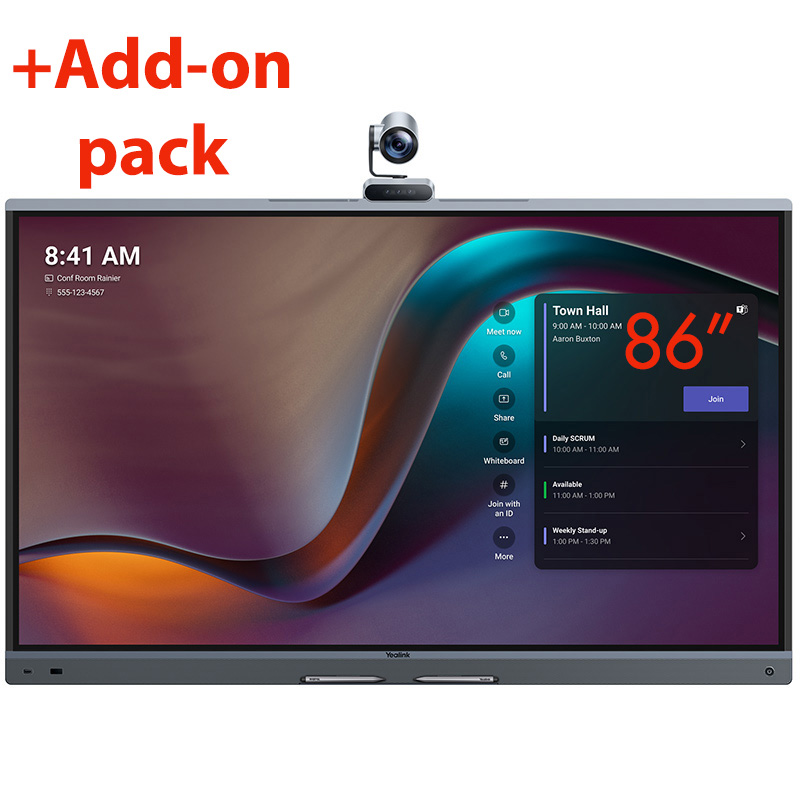 Pachet videoconferinta cu ecran de colaborare video all-in-one cu touchscreen, camera AI si microfoane pentru Zoom Rooms si Teams Rooms, Yealink MeetingBoard 86 Pro si add-on microfon fara fir VCM36-W, camera PTZ Pro MB-12x 1 Pachet videoconferinta cu ecran de colaborare video all-in-one cu touchscreen, camera AI si microfoane pentru Zoom Rooms si Teams Rooms, Yealink MeetingBoard 86 Pro si add-on microfon fara fir VCM36-W, camera PTZ Pro MB-12x