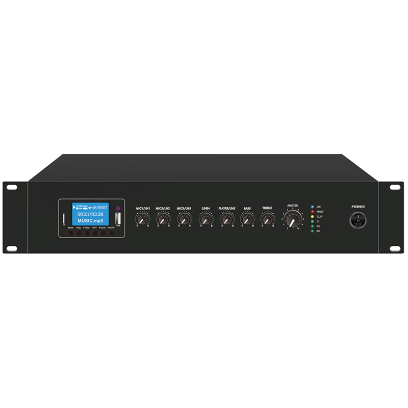 Amplificator cu player, cu mixer integrat, pentru adresare publica, cu 1 zone, 70V, 100 V, 4Ω, 8Ω, 16Ω, 1 x 120 W, PA-120M, CKS 1 Amplificator cu player, cu mixer integrat, pentru adresare publica, cu 1 zone, 70V, 100 V, 4Ω, 8Ω, 16Ω, 1 x 120 W, PA-120M, CKS