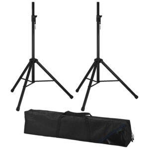 Set stativ pentru boxe, format din două stative din aluminiu și o geantă de trepied din nailon, pentru echipamente Monacor, PAST-164SET 1 Set stative boxe Monacor PAST‑164SET aluminiu