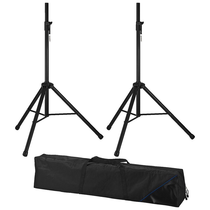 Set stativ pentru boxe, format din două stative din aluminiu și o geantă de trepied din nailon, pentru echipamente Monacor, PAST-164SET 1 Set stative boxe Monacor PAST‑164SET aluminiu