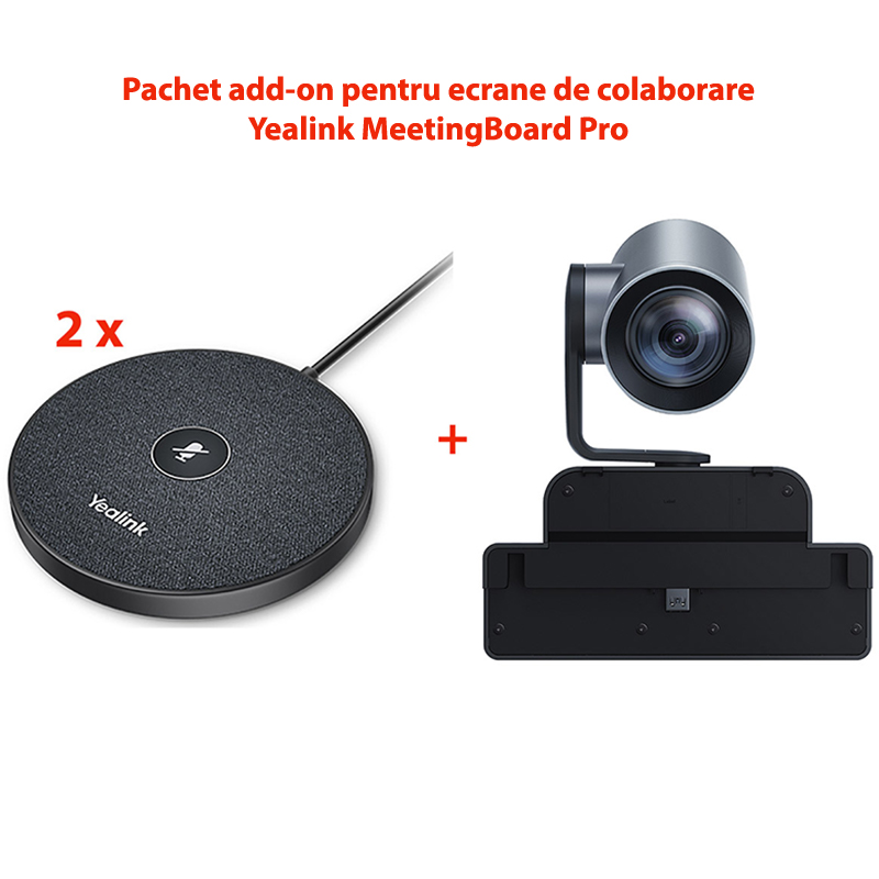Pachet tip add-on pentru ecrane de colaborare Yealink MeetingBoard Pro: microfoane cu fir VCM35, camera PTZ Pro MB-12x, Yealink 1 Pachet tip add-on pentru ecrane de colaborare Yealink MeetingBoard Pro: microfoane cu fir VCM35, camera PTZ Pro MB-12x, Yealink