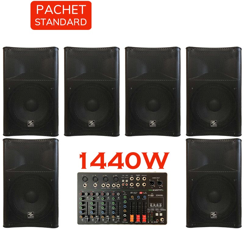 Sistem portabil de sonorizare si adresare publica cu 6 difuzoare active ZZPK115 si mixer ZZMX8L, ZZIPP, cu player media încorporat USB/SD și Bluetooth, total putere 1440W 1 Sistem portabil de sonorizare si adresare publica cu 6 difuzoare active ZZPK115 si mixer ZZMX8L, ZZIPP, cu player media încorporat USB/SD și Bluetooth, total putere 1440W