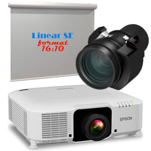 Pachet proiectie cu videoproiector laser EPSON EB-PU1007W, rezolutie WUXGA (Îmbunătățire 4K, 1920 x 1200), 3LCD, 7.000 lumeni, lentila cu zoom cu focalizare medie ELPLM15 si ecran de proiectie electric de perete, tavan, 400 x 250 cm, proiectie din fata, format 16:10, panza Vision White, Adeo Screen, Linear SE 1 Pachet proiectie cu videoproiector laser EPSON EB-PU1007W, rezolutie WUXGA (Îmbunătățire 4K, 1920 x 1200), 3LCD, 7.000 lumeni, lentila cu zoom cu focalizare medie ELPLM15 si ecran de proiectie electric de perete, tavan, 400 x 250 cm, proiectie din fata, format 16:10, panza Vision White, Adeo Screen, Linear SE