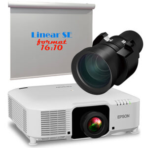 Pachet proiectie cu videoproiector laser EPSON EB-PU1008W, rezolutie WUXGA (Îmbunătățire 4K, 1920 x 1200), 3LCD, 8.500 lumeni, lentila cu zoom cu focalizare larga/wide ELPLW08 si ecran de proiectie electric de perete, tavan, 400 x 250 cm, proiectie din fata, format 16:10, panza Vision White, Adeo Screen, Linear SE 1 Pachet proiectie cu videoproiector laser EPSON EB-PU1008W, rezolutie WUXGA (Îmbunătățire 4K, 1920 x 1200), 3LCD, 8.500 lumeni, lentila cu zoom cu focalizare larga/wide ELPLW08 si ecran de proiectie electric de perete, tavan, 400 x 250 cm, proiectie din fata, format 16:10, panza Vision White, Adeo Screen, Linear SE