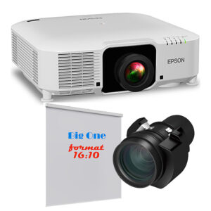 Pachet proiectie cu videoproiector laser EPSON EB-PU2010W, rezolutie WUXGA (Îmbunătățire 4K, 1920 x 1200), 3LCD, 10.000 lumeni, lentila cu zoom cu focalizare medie ELPLM15 si ecran de proiectie electric de perete, tavan, 700 x 437 cm, proiectie din fata, format 16:10, panza Vision White, Adeo Screen, Big One 1 Pachet proiectie cu videoproiector laser EPSON EB-PU2010W, rezolutie WUXGA (Îmbunătățire 4K, 1920 x 1200), 3LCD, 10.000 lumeni, lentila cu zoom cu focalizare medie ELPLM15 si ecran de proiectie electric de perete, tavan, 700 x 437 cm, proiectie din fata, format 16:10, panza Vision White, Adeo Screen, Big One