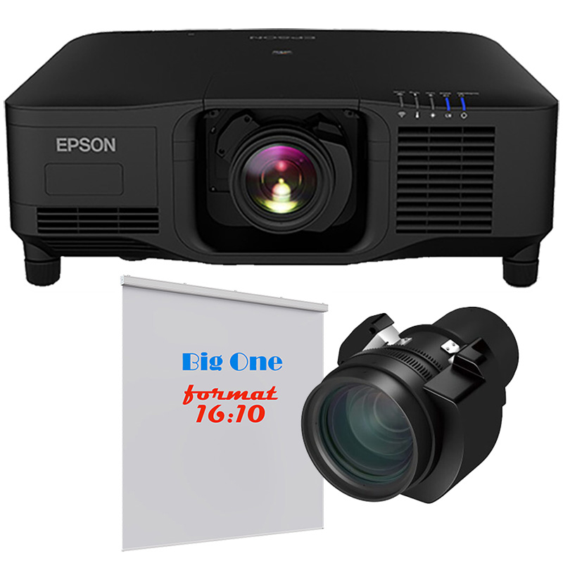 Pachet proiectie cu videoproiector laser EPSON EB-PU2213B, rezolutie WUXGA (Îmbunătățire 4K, 1920 x 1200), 3LCD, 13.000 lumeni, lentila cu zoom cu focalizare medie ELPLM15 si ecran de proiectie electric de perete, tavan, 700 x 437 cm, proiectie din fata, format 16:10, panza Vision White, Adeo Screen, Big One 1 Pachet proiectie cu videoproiector laser EPSON EB-PU2213B, rezolutie WUXGA (Îmbunătățire 4K, 1920 x 1200), 3LCD, 13.000 lumeni, lentila cu zoom cu focalizare medie ELPLM15 si ecran de proiectie electric de perete, tavan, 700 x 437 cm, proiectie din fata, format 16:10, panza Vision White, Adeo Screen, Big One