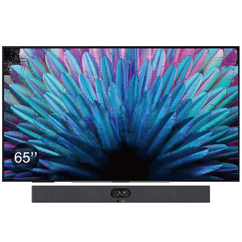 Pachet videoconferinta cu display pentru prezentare Yealink MeetingDisplay 65, diagonala 65″, rezolutie 4K UHD, Android 13 si camera videoconferinta all-in-one cu urmarire inteligenta AI, rezolutie 4K, pentru Zoom Rooms si Teams Rooms, Meetingbar A40, Yealink 1 sistem videoconferinta Yealink 65 inch 4K