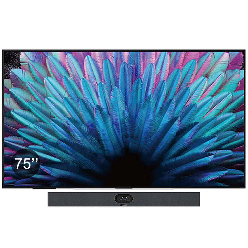 Pachet videoconferinta cu display pentru prezentare Yealink MeetingDisplay 75, diagonala 75″, rezolutie 4K UHD, Android 13 si camera videoconferinta all-in-one cu urmarire inteligenta AI, rezolutie 4K, pentru Zoom Rooms si Teams Rooms, Meetingbar A40, Yealink 1 sistem videoconferinta Yealink 65 inch 4K