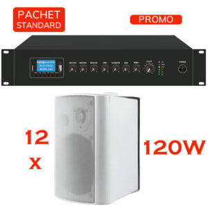 Sistem de sonorizare si adresare publica cu difuzoare de perete BPA-420A, CKS si amplificator PA-120M, CKS, cu player media încorporat USB/SD, FM și Bluetooth, total putere 120W 1 Sistem de sonorizare si adresare publica cu difuzoare de perete BPA-420A, CKS si amplificator PA-120M, CKS, cu player media încorporat USB/SD, FM și Bluetooth, total putere 120W