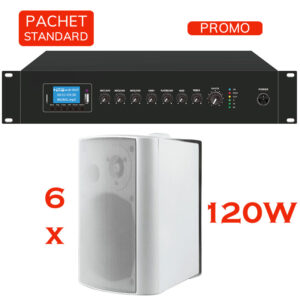 Sistem de sonorizare si adresare publica cu difuzoare de perete BPA-420A, CKS si amplificator PA-120M, CKS, cu player media încorporat USB/SD, FM și Bluetooth, total putere 120W 1 Sistem de sonorizare si adresare publica cu difuzoare de perete BPA-420A, CKS si amplificator PA-120M, CKS, cu player media încorporat USB/SD, FM și Bluetooth, total putere 120W