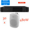 Sistem de sonorizare si adresare publica cu difuzoare de perete WALL-04T/WS si amplificator PA-1480, Monacor, total putere 480W 1