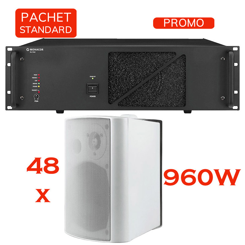 Sistem de sonorizare si adresare publica cu difuzoare de perete BPA-420A, CKS si amplificator PA-1960, Monacor, total putere 960W 1 Sistem de sonorizare si adresare publica cu difuzoare de perete BPA-420A, CKS si amplificator PA-1960, Monacor, total putere 960W