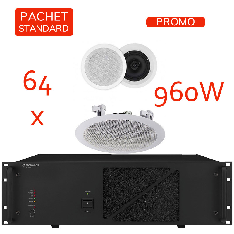 Sistem de sonorizare si adresare publica cu difuzoare de plafon DTA-630, CKS si amplificator PA-1960, Monacor, total putere 960W 1 Sistem de sonorizare si adresare publica cu difuzoare de plafon DTA-630, CKS si amplificator PA-1960, Monacor, total putere 960W