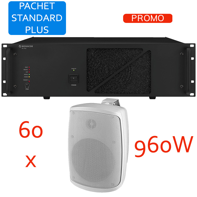 Sistem de sonorizare si adresare publica cu difuzoare de perete WALL-04T/WS si amplificator PA-1960, Monacor, total putere 960W 1 Sistem de sonorizare si adresare publica cu difuzoare de perete WALL-04T/WS si amplificator PA-1960, Monacor, total putere 960W