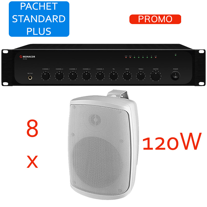 Sistem de sonorizare si adresare publica cu difuzoare de perete WALL-04T/WS si amplificator PA-312, Monacor, total putere 120W 1 Sistem de sonorizare si adresare publica cu difuzoare de perete WALL-04T/WS si amplificator PA-312, Monacor, total putere 120W