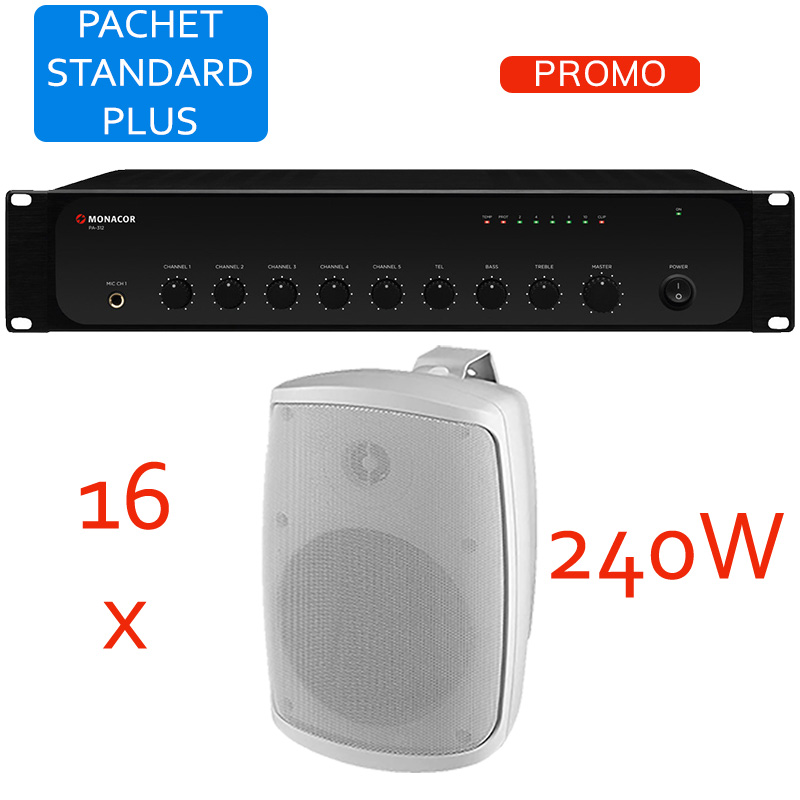 Sistem de sonorizare si adresare publica cu difuzoare de perete WALL-04T/WS si amplificator PA-324, Monacor, total putere 240W 1 Sistem de sonorizare si adresare publica cu difuzoare de perete WALL-04T/WS si amplificator PA-324, Monacor, total putere 240W