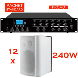 Sistem de sonorizare si adresare publica cu difuzoare de perete BPA-420A, CKS si amplificator PAZ-2406, CKS, cu player media încorporat USB/SD, FM și Bluetooth, total putere 240W 1 Sistem de sonorizare si adresare publica cu difuzoare de perete BPA-420A, CKS si amplificator PAZ-2406, CKS, cu player media încorporat USB/SD, FM și Bluetooth, total putere 240W