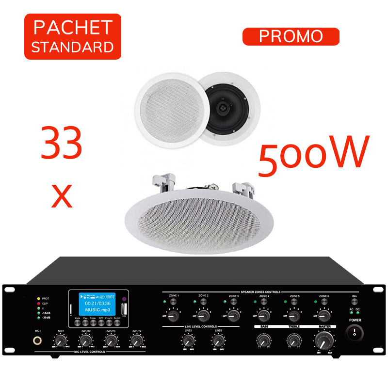 Sistem de sonorizare si adresare publica cu difuzoare de plafon DTA-630, CKS si amplificator PAZ-5006, CKS, cu player media încorporat USB/SD, FM și Bluetooth, total putere 500W 1 Sistem de sonorizare si adresare publica cu difuzoare de plafon DTA-630, CKS si amplificator PAZ-5006, CKS, cu player media încorporat USB/SD, FM și Bluetooth, total putere 500W