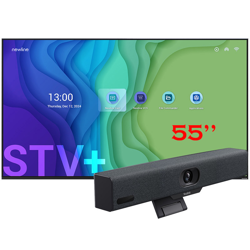 Pachet videoconferinta cu display pentru prezentare LED Newline STV 55, diagonala 55″, rezolutie 4K UHD, Android 14 si camera videoconferinta all-in-one cu urmarire inteligenta, rezolutie 4K, pentru Zoom Rooms si Teams Rooms, Meetingbar A10, Yealink 1 Pachet videoconferinta cu display pentru prezentare LED Newline STV 55, diagonala 55″, rezolutie 4K UHD, Android 14 si camera videoconferinta all-in-one cu urmarire inteligenta, rezolutie 4K, pentru Zoom Rooms si Teams Rooms, Meetingbar A10, Yealink