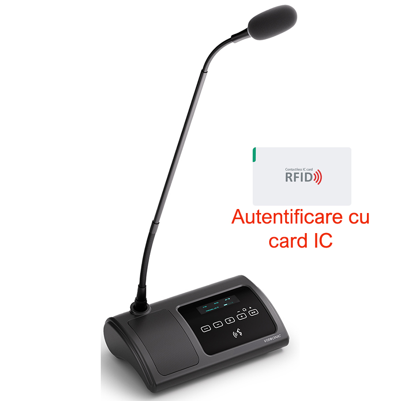 Microfon de conferinta pentru discutii, vot cu card IC si interpretare tip delegat cu ecran OLED, interfata tactila si difuzor, digital cu fir, VIS-DVDIC-T, Vissonic 1 Microfon de conferinta pentru discutii, vot cu card IC si interpretare tip delegat cu ecran OLED, interfata tactila si difuzor, digital cu fir, VIS-DVDIC-T, Vissonic