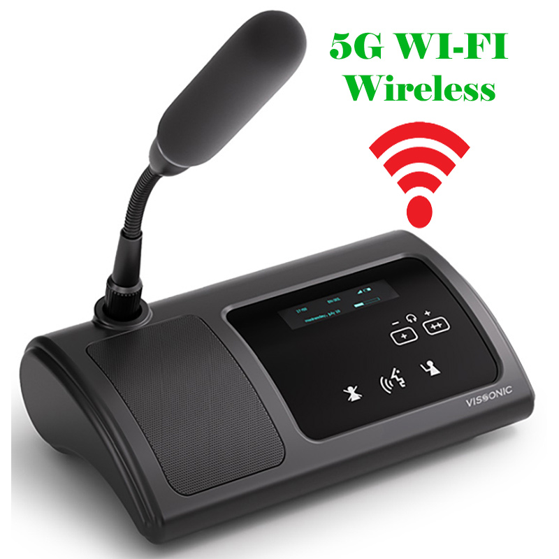 Microfon de conferinta tip presedinte cu ecran OLED, interfata tactila si difuzor, digital, wireless 5G WiFi, pentru discutii, VIS-WDC-T, Vissonic 2 Microfon de conferinta tip presedinte cu ecran OLED, interfata tactila si difuzor, digital, wireless 5G WiFi, pentru discutii, VIS-WDC-T, Vissonic - imagine 2