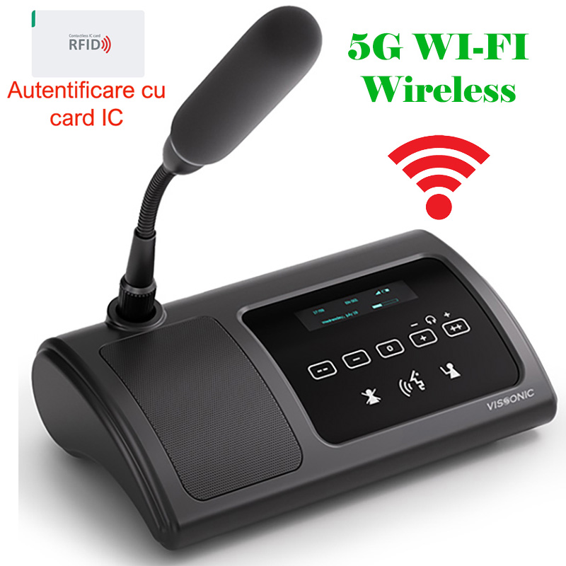 Microfon de conferinta pentru discutii si vot cu card IC tip presedinte cu ecran OLED, interfata tactila si difuzor, digital, wireless 5G WiFi, VIS-WVCIC-T, Vissonic 2 Microfon de conferinta pentru discutii si vot cu card IC tip presedinte cu ecran OLED, interfata tactila si difuzor, digital, wireless 5G WiFi, VIS-WVCIC-T, Vissonic - imagine 2