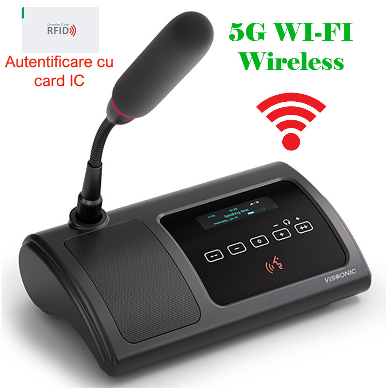Microfon de conferinta pentru discutii si vot cu card IC tip delegat cu ecran OLED, interfata tactila si difuzor, digital, wireless 5G WiFi, VIS-WVDIC-T, Vissonic 2 Microfon de conferinta pentru discutii si vot cu card IC tip delegat cu ecran OLED, interfata tactila si difuzor, digital, wireless 5G WiFi, VIS-WVDIC-T, Vissonic - imagine 2